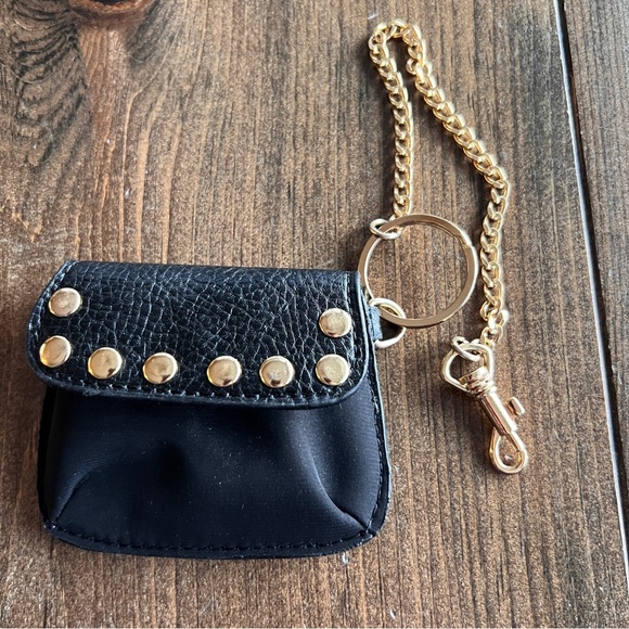 Kathy Van Zeeland Biker Style Synthetic Leather Coin Purse with 9" Metal Chain - Picture 1 of 5